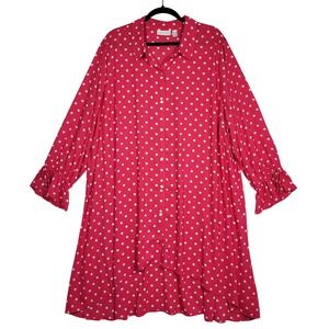 Susan Graver Pink Polka Dot Hi Lo Georgette Duster Button Front 3X Retro CoverUp